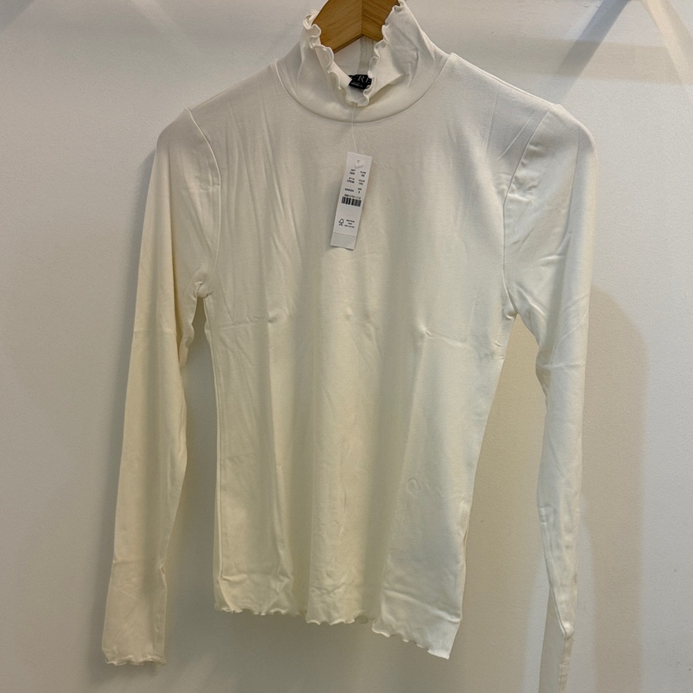 JCrew Refined rib lettuce-trim turtleneck IVORY